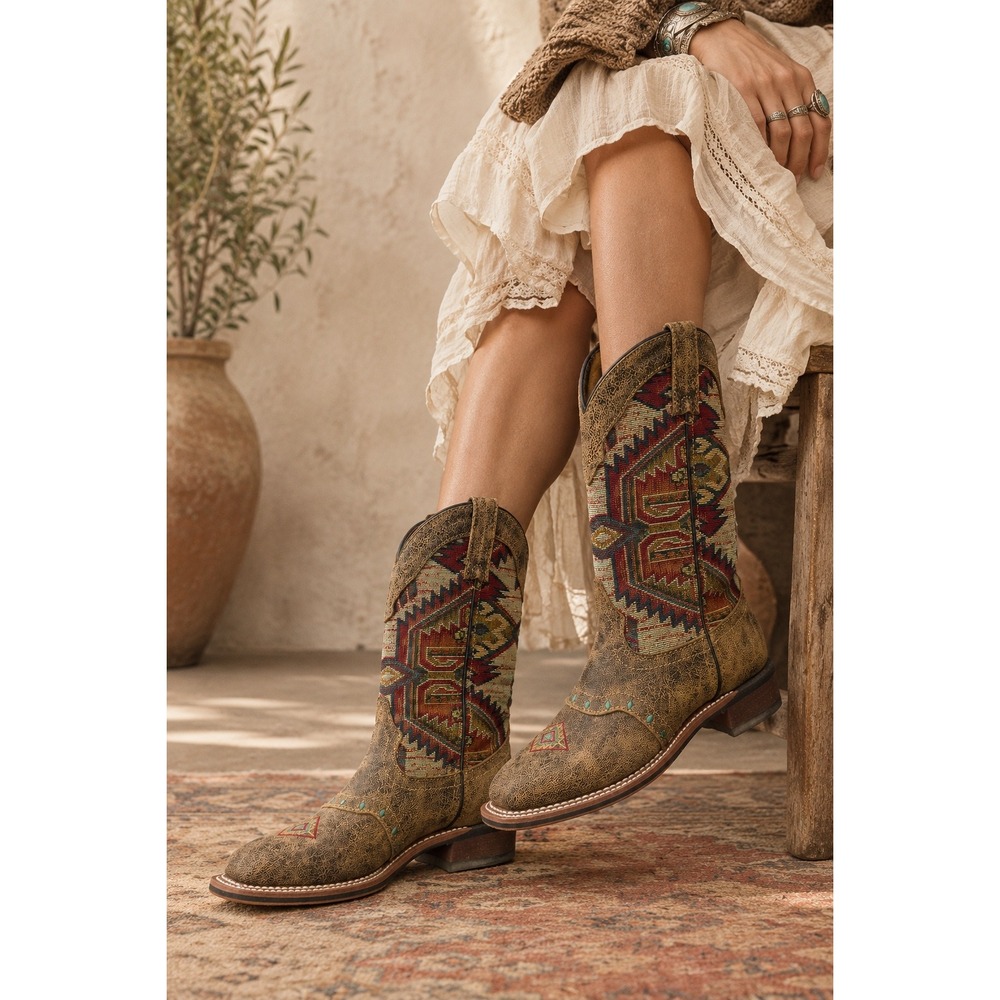 Laredo Scout Aztec Western Boots Women's 8M Brown Leather Southwestern Cowboy